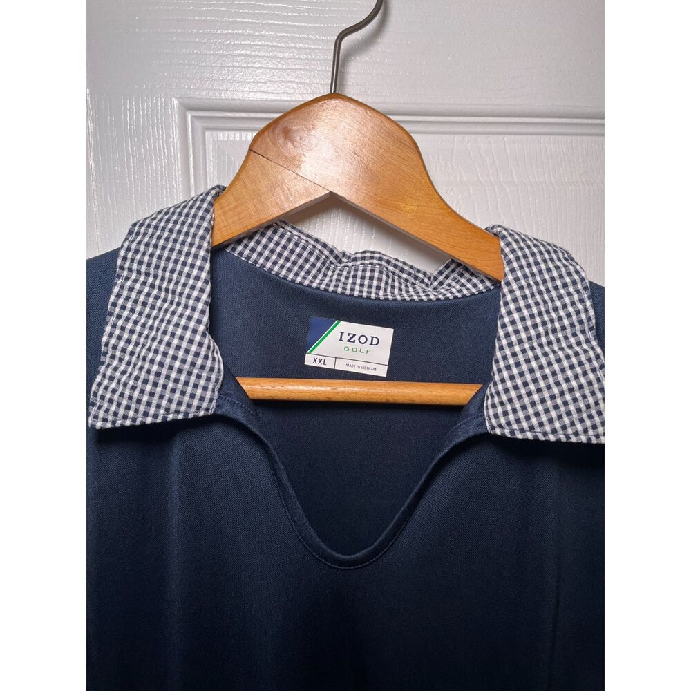 IZOD Golf Womens Sleeveless Polo Top Navy Blue Gingham Collar XXL - Picture 3 of 4